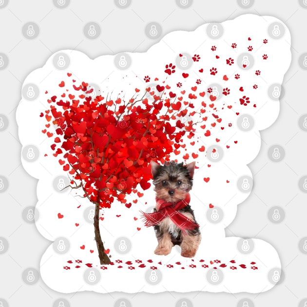 Happy Valentine's Day Heart Tree Love Yorkshire Terrier Sticker by SuperMama1650